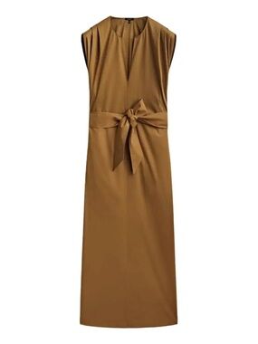 Massimo Dutti Camel Tie-Front Sleeveless Maxi Dress